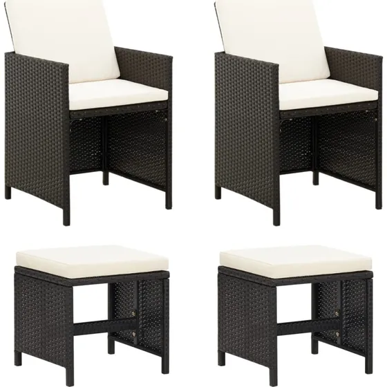 Havestol st 4 dele i polyrattan - sort