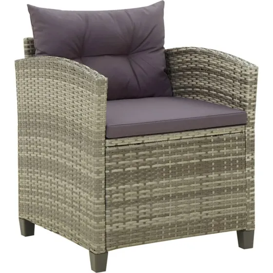 Havestol i gr polyrattan med hynde