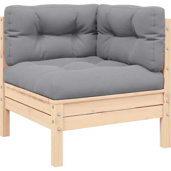 Hjørnedel til havesofa i massivt fyrretræ med grå hynder