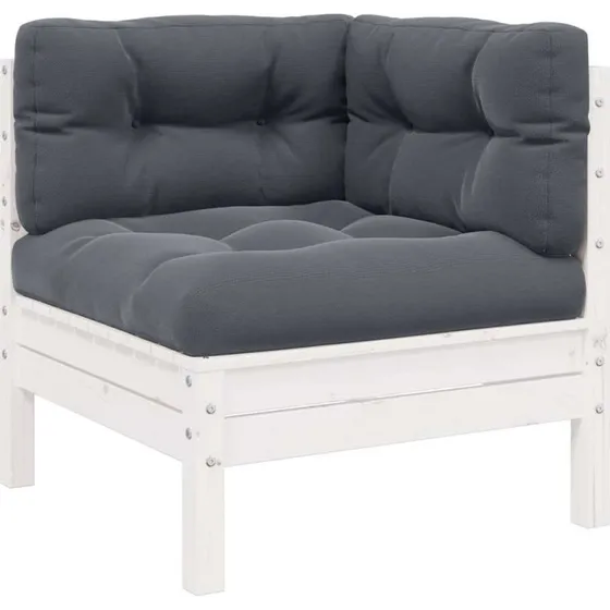 Hjørnedel til havesofa i massivt fyrretræ med hynder, hvid