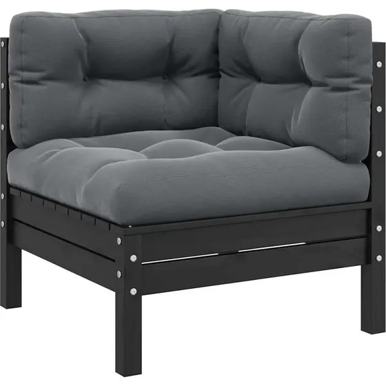 Hjørnedel til havesofa i massivt fyrretræ - sort