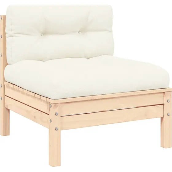 Midtermodul til havesofa i massivt fyrretræ med creme hynder