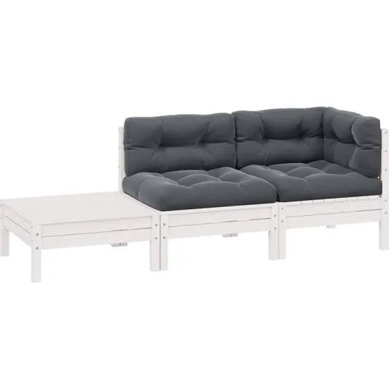 Loungesæt til haven 3 dele i massivt fyrretræ med hynder, hvid