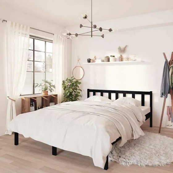 Sengeramme 135x190 cm i massivt fyrretræ – sort