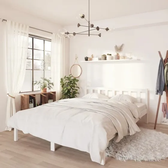 Sengeramme 150x200 cm King Size i massivt fyrretræ, hvid