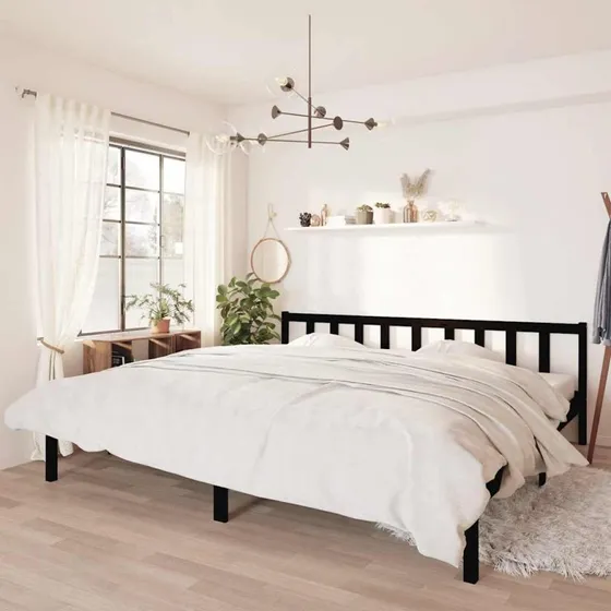 Sengestel 200x200 cm i massivt fyrretræ - sort
