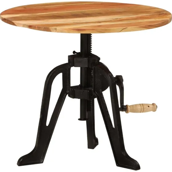 Sidebord i massivt akacietræ og støbejern, 60x(42–62) cm