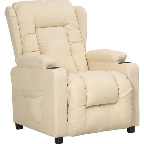 Cremefarvet lænestol i stof med manuel tilbagelæning