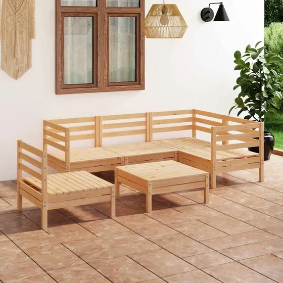 Loungesæt i massivt fyrretræ, 6 dele - pallelook