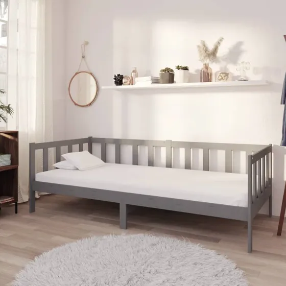 Daybed 90x200 cm i massivt fyrretræ med madras, grå