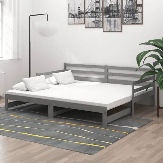 Daybed med udtræk 2x90x200 cm massiv fyrretræ, grå