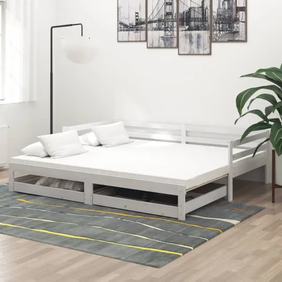Daybed med udtræk 2x90x200 cm i massivt fyrretræ, hvid