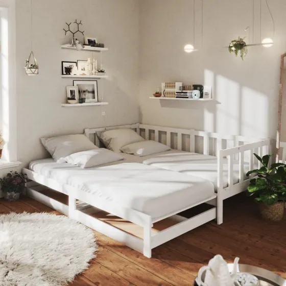Daybed med udtræk 2x(90x200) cm i massivt fyrretræ, hvid