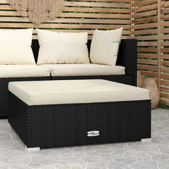 Udendørs fodskammel med hynde 70x70x30 cm – sort polyrattan