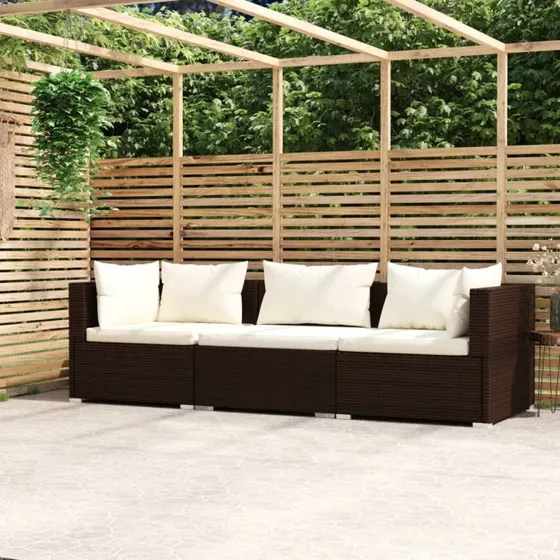 3-personers polyrattan sofa brun med hynder