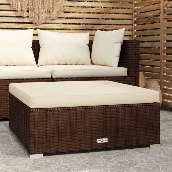 Udendørs fodskammel med hynde 70×70×30 cm - brun polyrattan