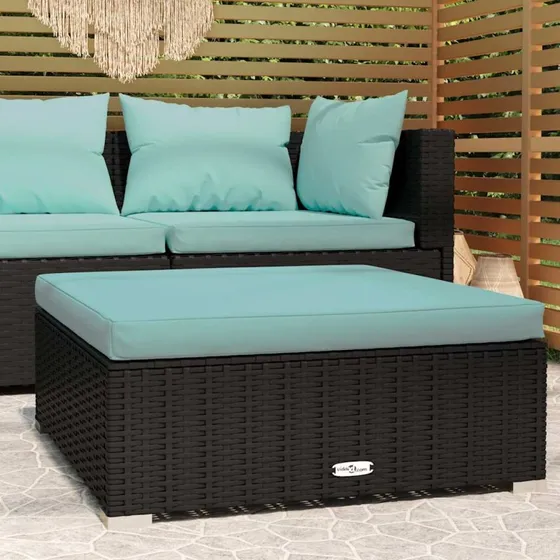 Fodskammel med hynde 70x70x30 cm - Sort polyrattan