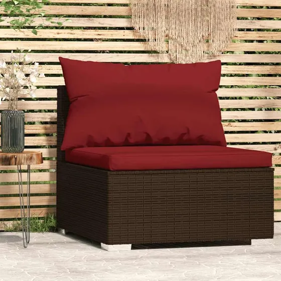 Midtermodul til havesofa i brun polyrattan med hynde