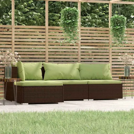 Loungesæt i polyrattan 4 dele med hynder – brun