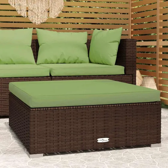 Fodskammel med hynde 70x70x30 cm - Brun polyrattan