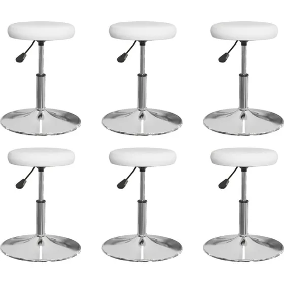 6-pak spisebordsstole i hvidt kunstlæder med kromstel