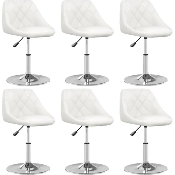 Spisebordsstole 6 stk. hvidt kunstlæder, justerbar & drejelig