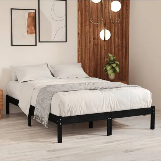 Sengestel 140x190 cm i massivt fyrretræ, sort