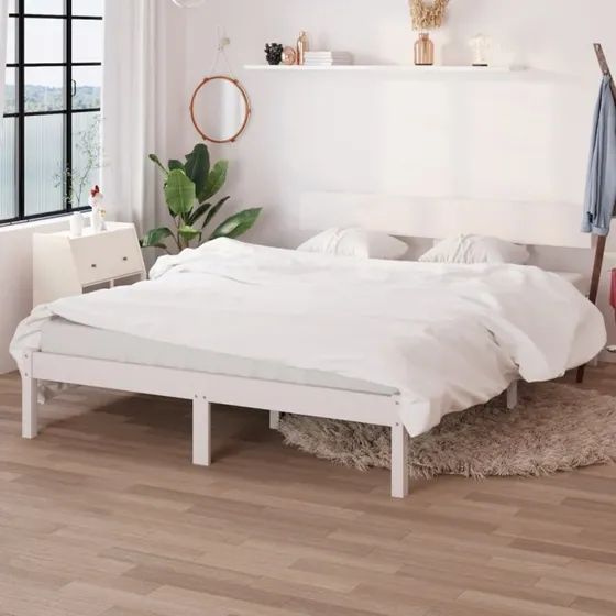 Sengestel 135x190 cm i massivt fyrretræ - hvid