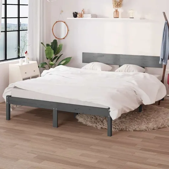 Sengeramme 140x200 cm i massivt fyrretræ – grå