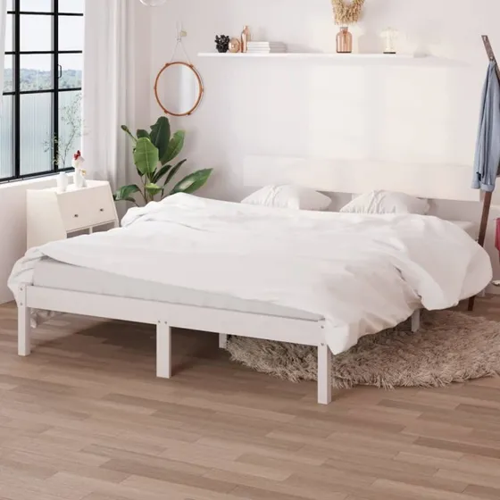Sengeramme 150x200 cm King Size i massivt fyrretræ, hvid