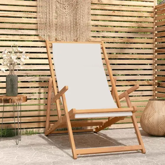 Foldbar strandstol i massivt teak - creme