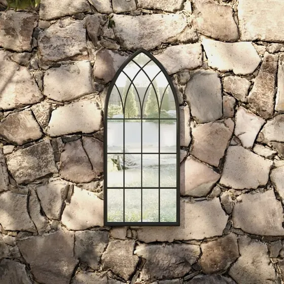 Havespejl i jern 70x30 cm  sort antik look