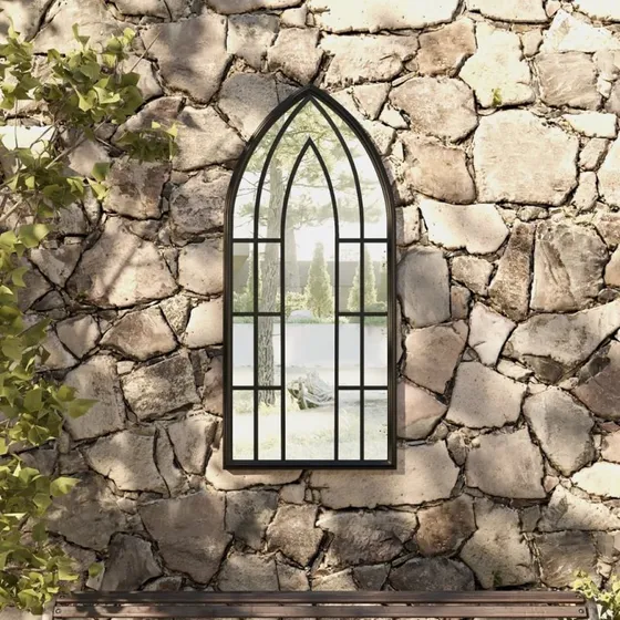 Havespejl i jern 100x45 cm – sort, antikt look