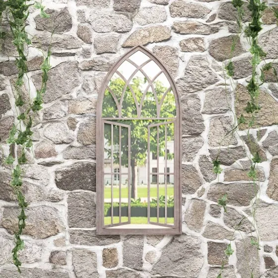 Havespejl 100x45 cm i jern, sandfarvet