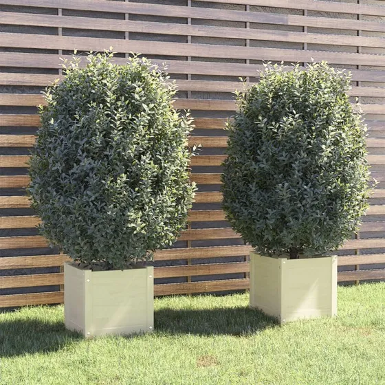 Plantekasser 2 stk 40x40x40 cm massivt fyrretræ - hvid