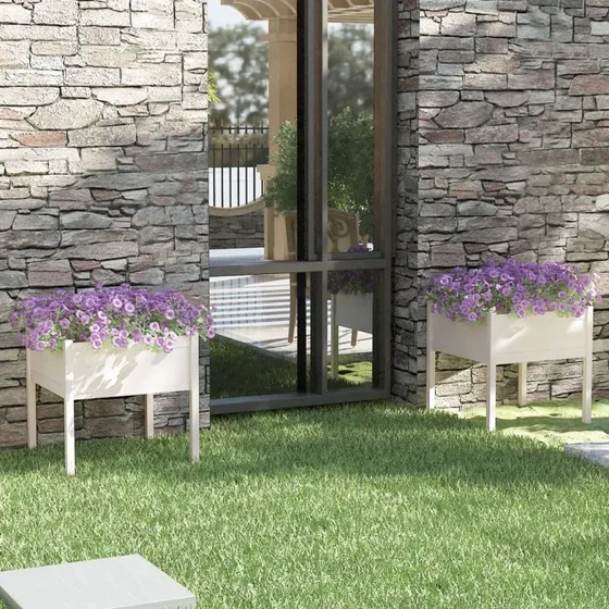 Plantekasser i fyrretræ 2 stk. 70x70x70 cm – hvid