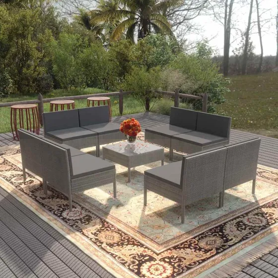 Loungesæt til haven 9 dele i grå polyrattan