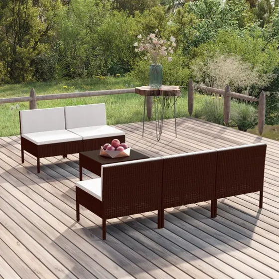Loungesæt til haven 6 dele i brun polyrattan
