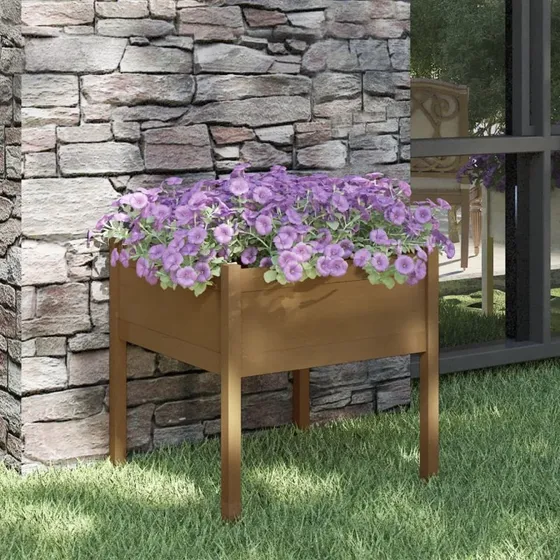 Plantekasse i massivt fyrretræ 70x70x70 cm – gyldenbrun