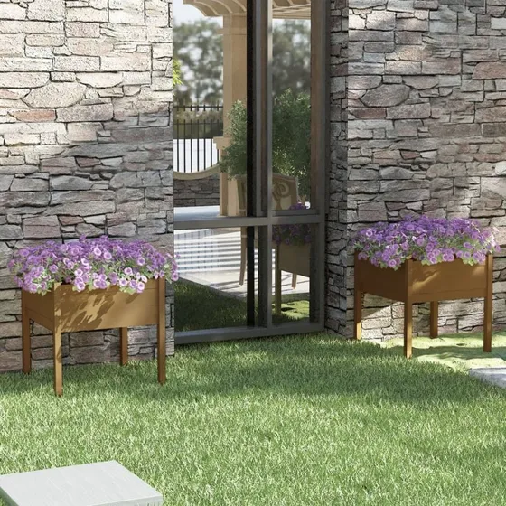Plantekasser i fyrretræ 2 stk. 70x70x70 cm – gyldenbrun