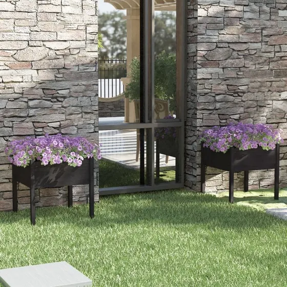 Plantekasser 2 stk. 70x70x70 cm i massivt fyrretræ (sort)