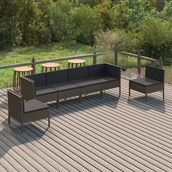 Loungesæt til haven 6 dele i grå polyrattan