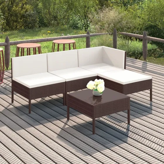 Loungesæt til haven 5 dele i brun polyrattan