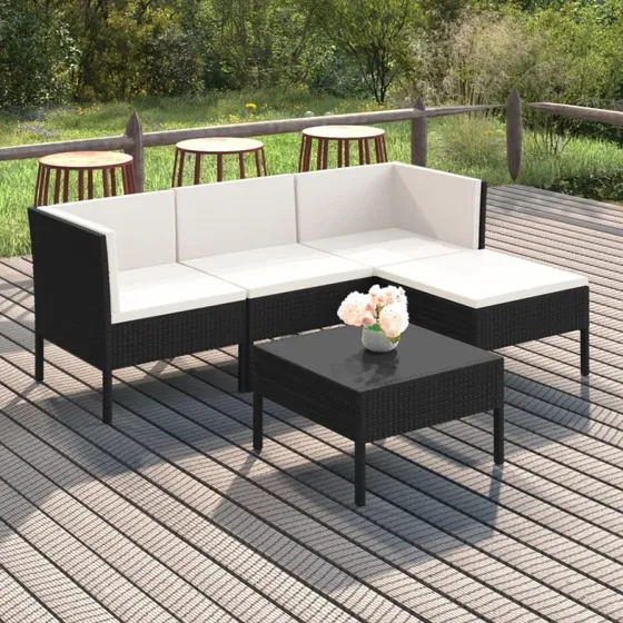 Loungesæt til haven 5 dele i sort polyrattan
