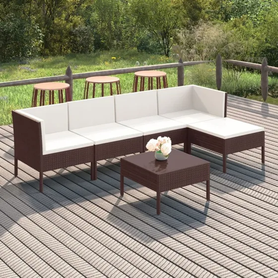 Loungesæt til haven 6 dele i brun polyrattan