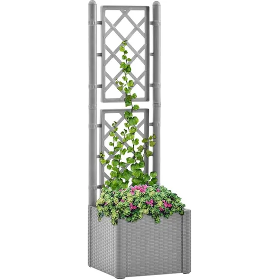 Højbed med espalier og selvvanding, grå rattan