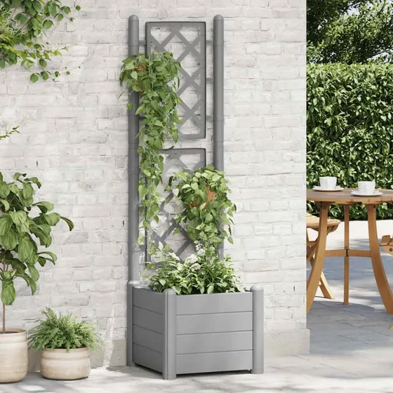Plantekasse med espalier 43x43x142 cm – grå PP