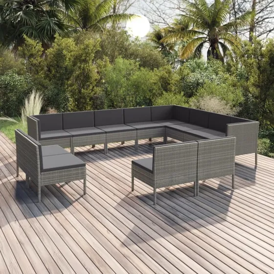 Loungesæt til haven 12 dele i grå polyrattan