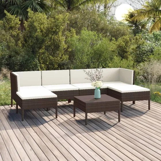 Loungesæt til haven 7 dele i brun polyrattan