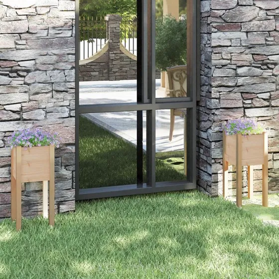 Plantekasser 2 stk. 31x31x70 cm i massivt fyrretræ